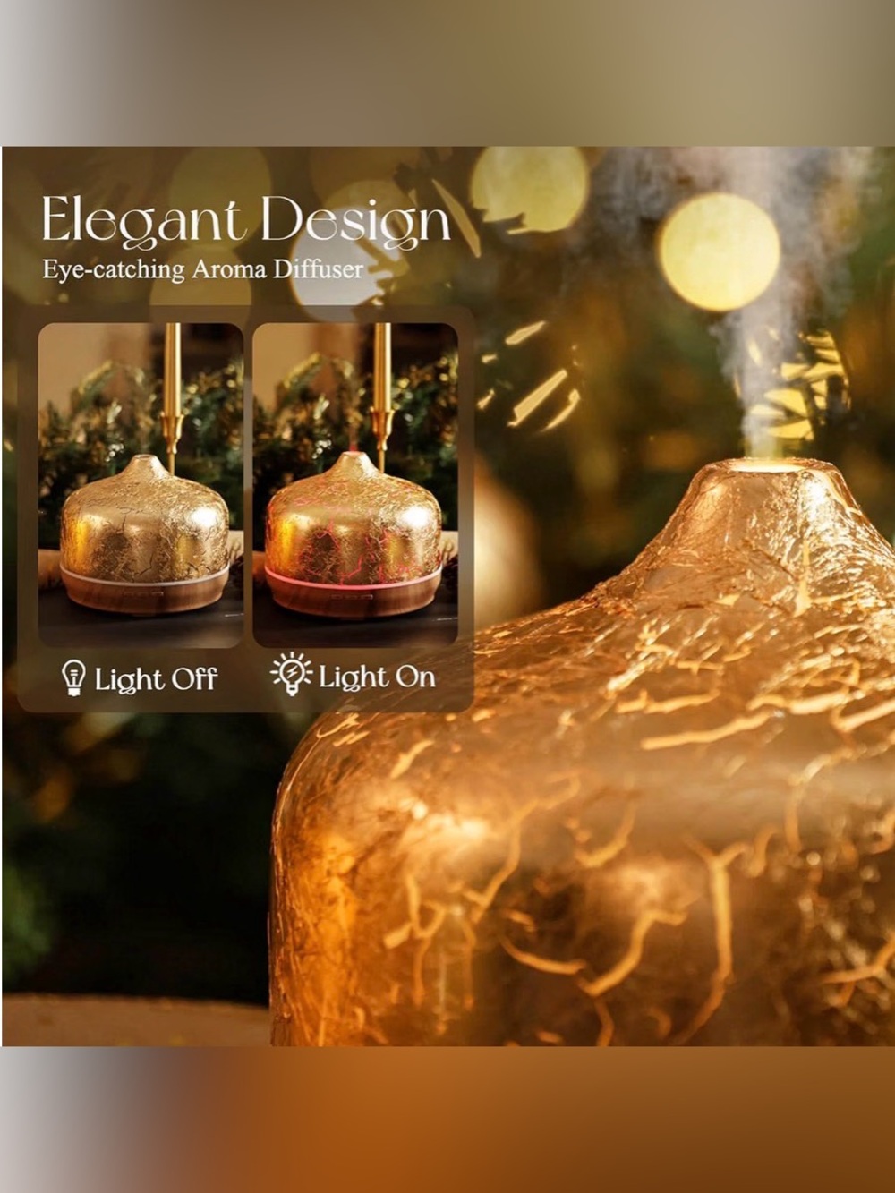 Porseme Giant Handmade Glass Essential Oil Diffuser in Gold 500 Milliliters - Picture 5 of 10